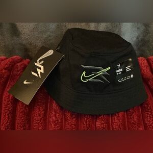 Nike Kids Black Bucket Hat with Neon Green Swoosh Accent
